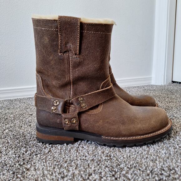 Luxe de Leon Santo Harness Brown Oiled Leather Shearling Pull On Boots 8.5 Mens - Picture 1 of 7